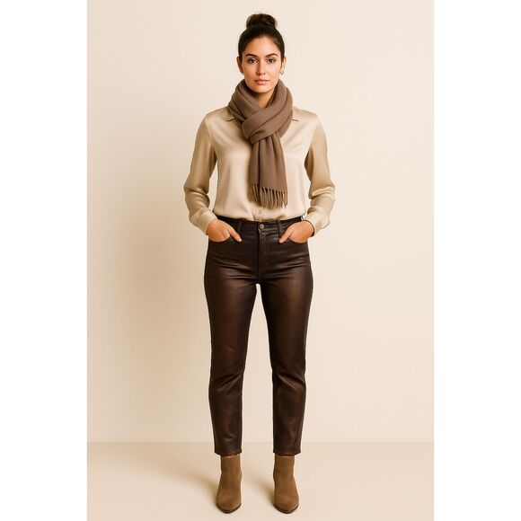 Max Studio | Brown & Navy Iridescent Straight Leg Denim Jeans Size 8 | EUC - Picture 1 of 14